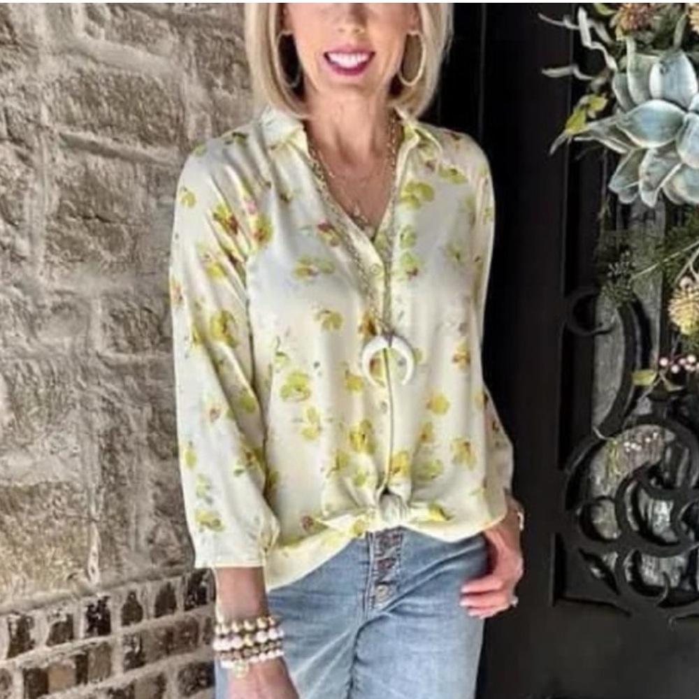 CAbi Go To Blouse Yellow Floral